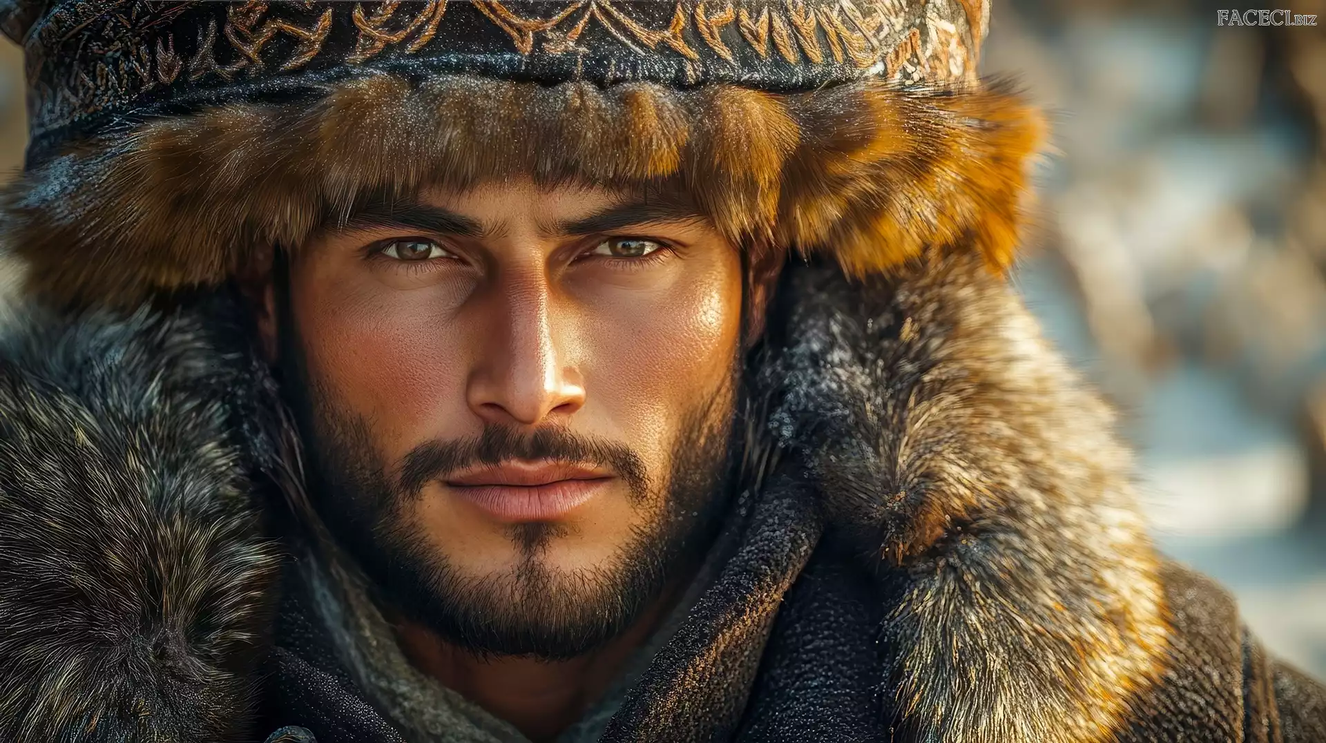 Czapka, Futrzana, Grafika, Mężczyzna, Spojrzenie